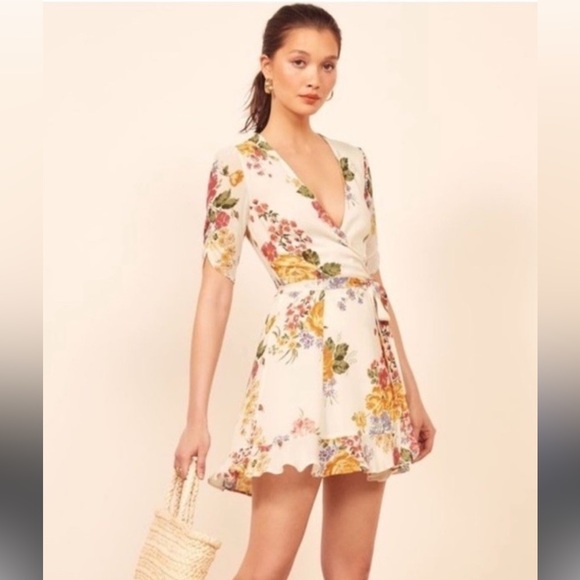 Reformation Floral Wrap Mini Dress - Multicolor - Picture 1 of 10